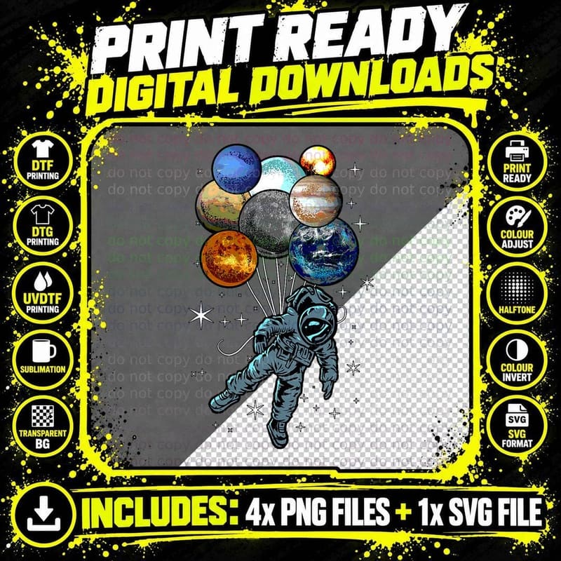 Astronaut Space Balloons Moon Mars Planets Astronaut Png SVG Digital Bundle