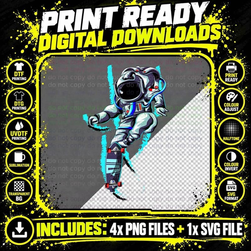 Astronaut Space Cyan Neon Futuristic T-Shirt Png SVG Digital Bundle