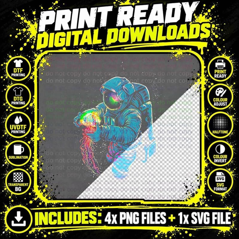 Astronaut Space Helmet T-Shirt, Sci-Fi Futuristic Style Png SVG Digital Bundle