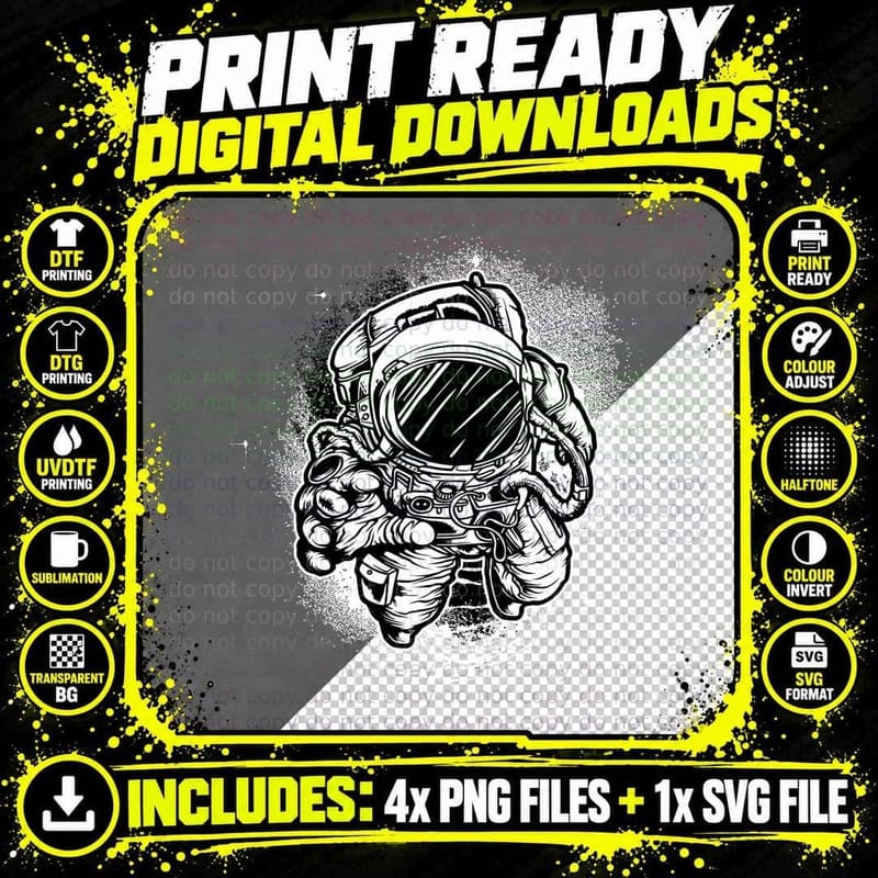 Astronaut Space Stars White Line Art T-Shirt Png SVG Digital Bundle