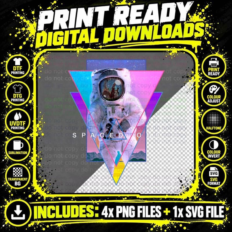 Astronaut Spaced Out Aesthetic Vaporwave Outer Space Art Png SVG Digital Bundle