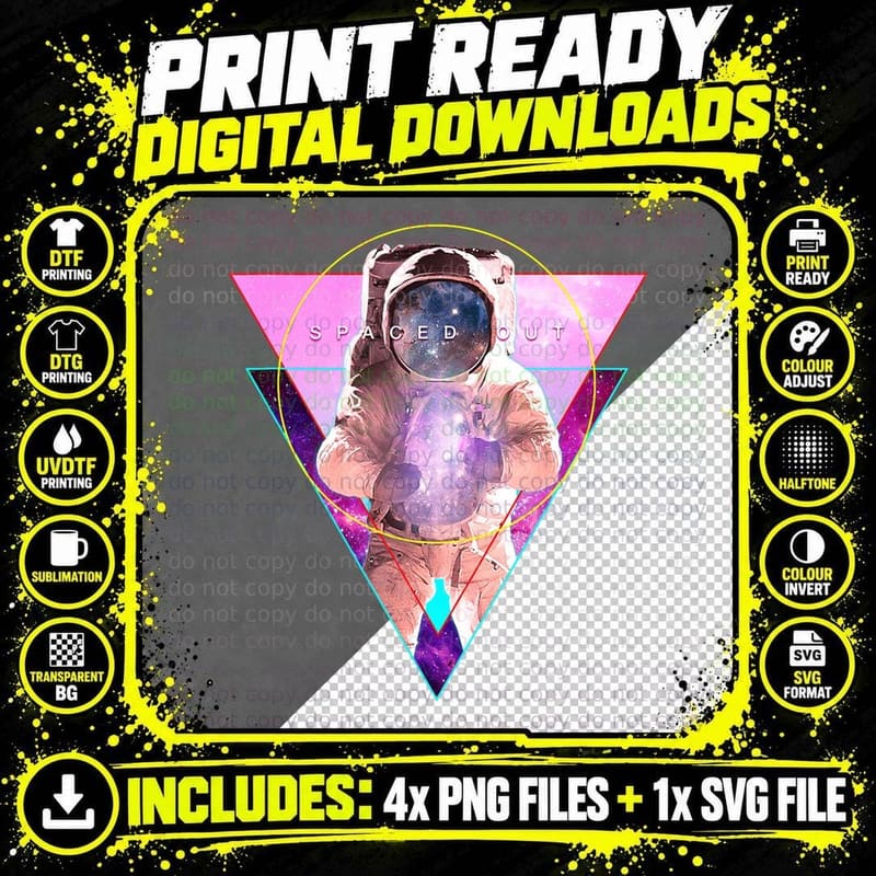 Astronaut Spaced Out Vaporwave Outer Space Galaxy Art Png SVG Digital Bundle