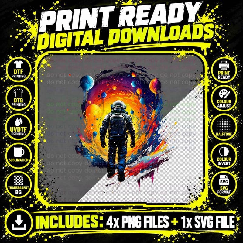 Astronaut Spaceman Universe Colorful Space Scape Science Png SVG Digital Bundle