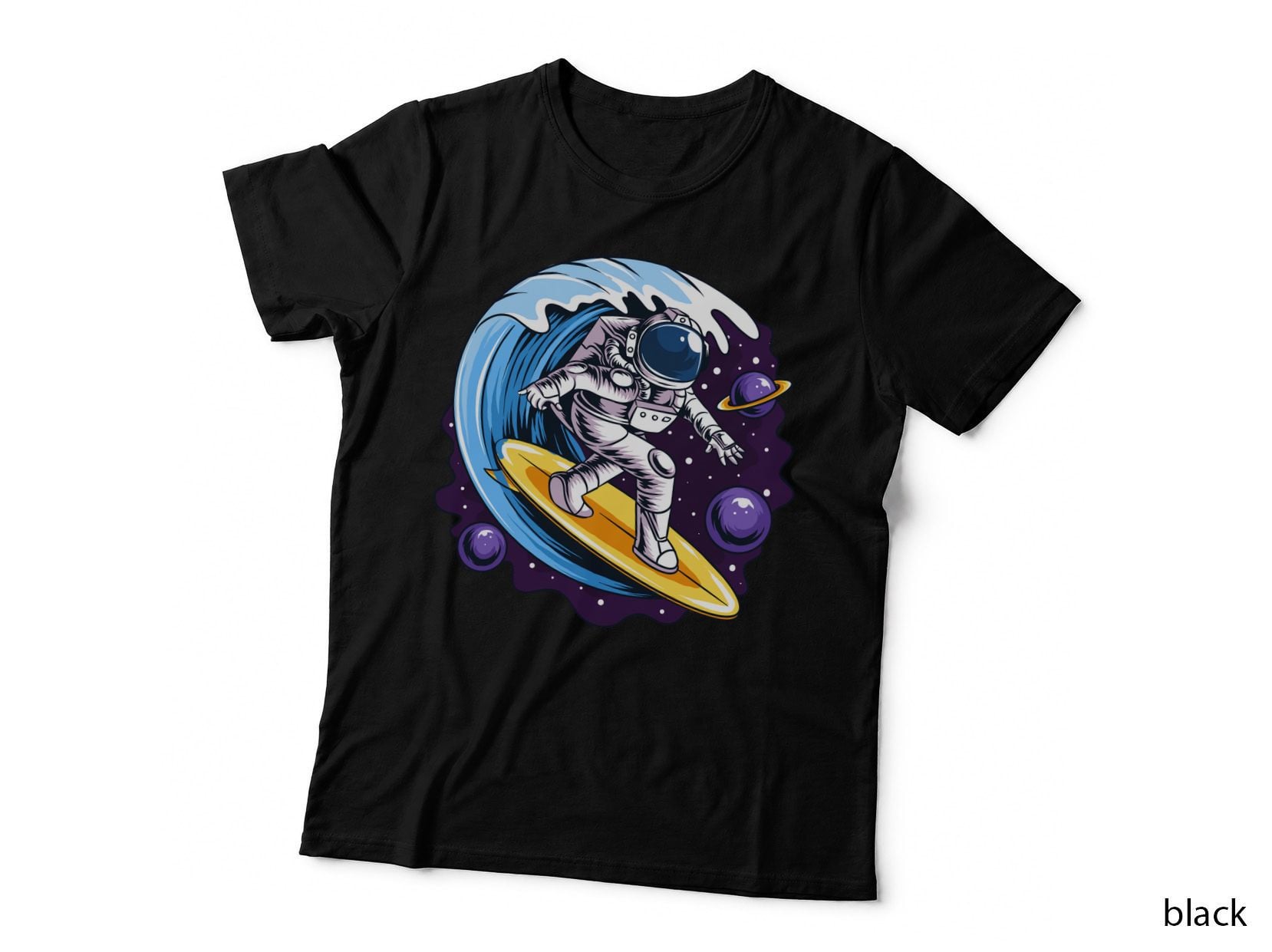 Astronaut Surfing Cosmic Energy Wave in Space Extreme Sports T-Shirt