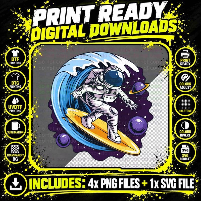 Astronaut Surfing Cosmic Energy Wave in Space Extreme Png SVG Digital Bundle