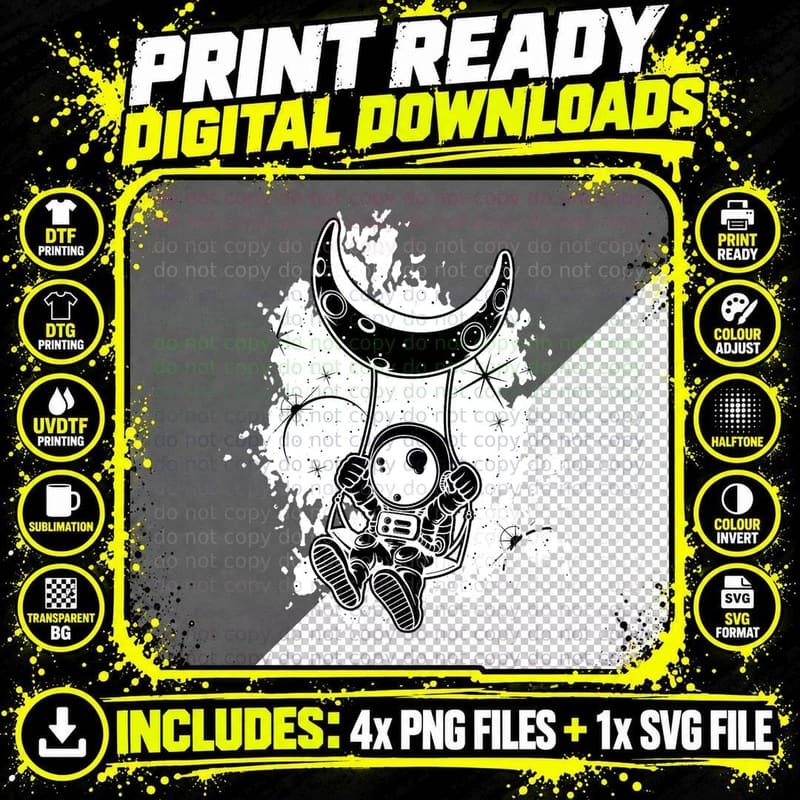 Astronaut Swing in Space on the Moon Astronaut T-Shirt Png SVG Digital Bundle