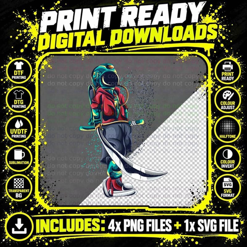 Astronaut Sword Cyan Colorful Futuristic T-Shirt Png SVG Digital Bundle