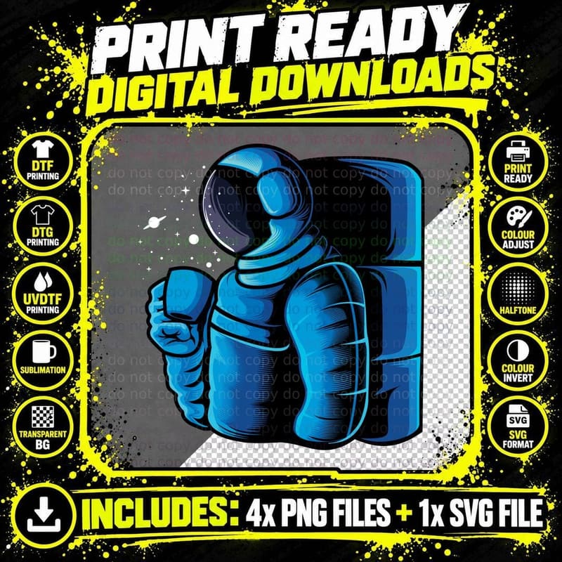 Astronaut Thumbs up Blue Space T-Shirt Png SVG Digital Bundle