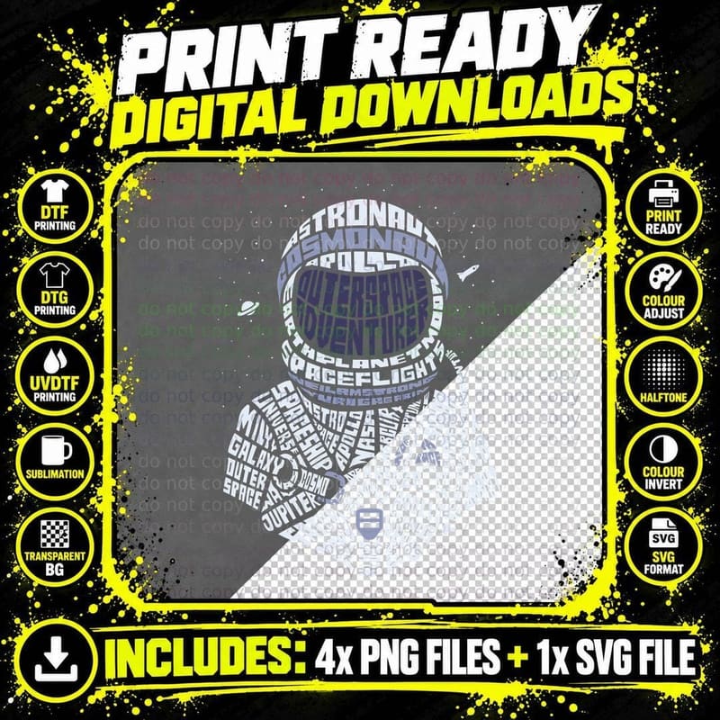 Astronaut White Space Suit Helmet T-Shirt Png SVG Digital Bundle