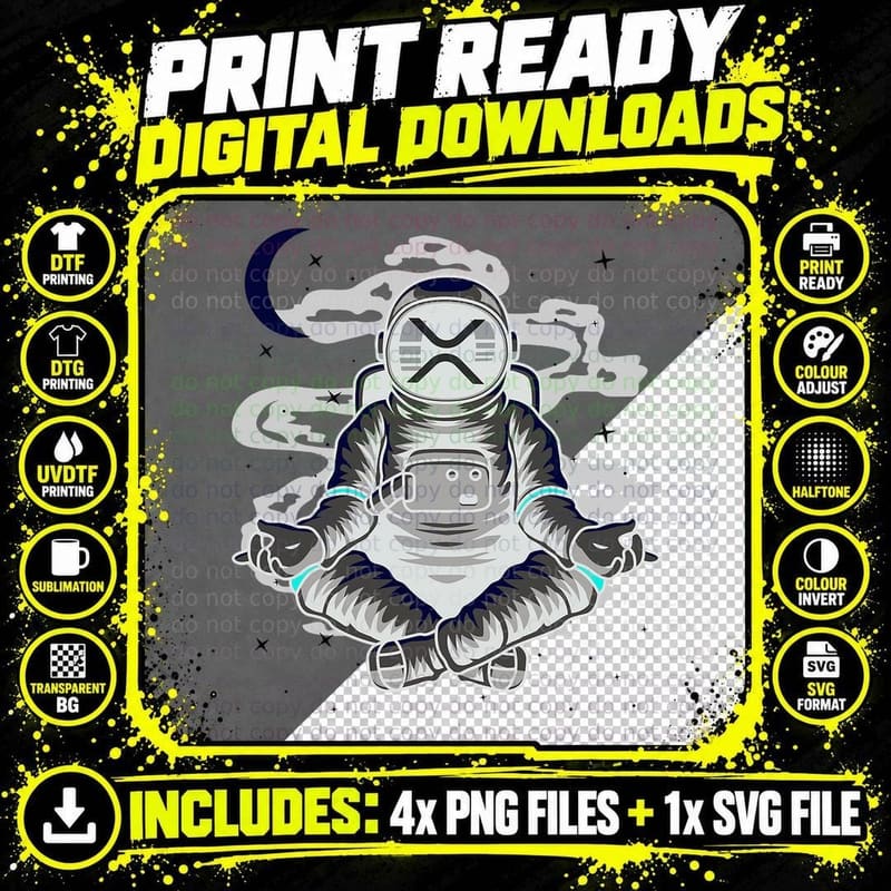 Astronaut Yoga Ripple XRP Coin to the Moon Crypto Token Png SVG Digital Bundle