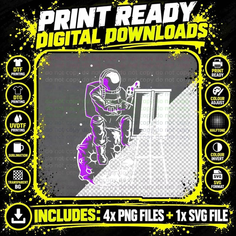 Astronaut in Space Art Artist Painter Colorful Painting Png SVG Digital Bundle