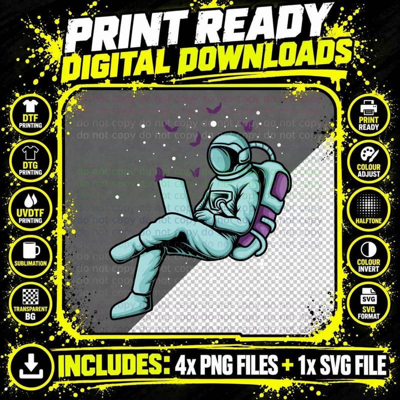 Astronaut on Laptop Butterflies Tech T-Shirt Png SVG Digital Bundle