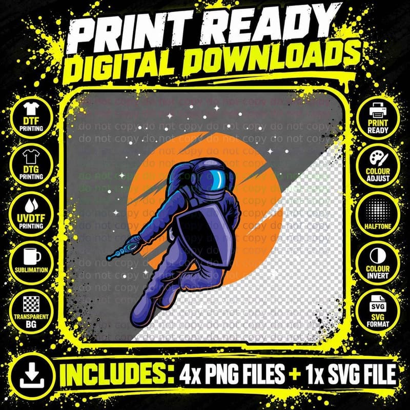 Astronaut on Orange Planet Space T-Shirt Png SVG Digital Bundle
