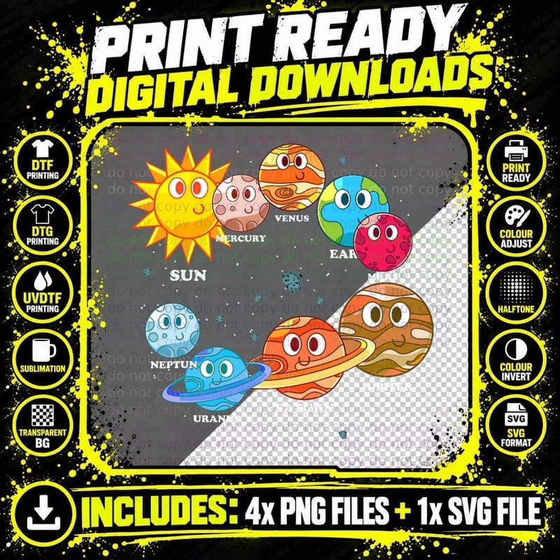 Astronomy Space Cute Planets Galaxy Universe Kids Png SVG Digital Bundle