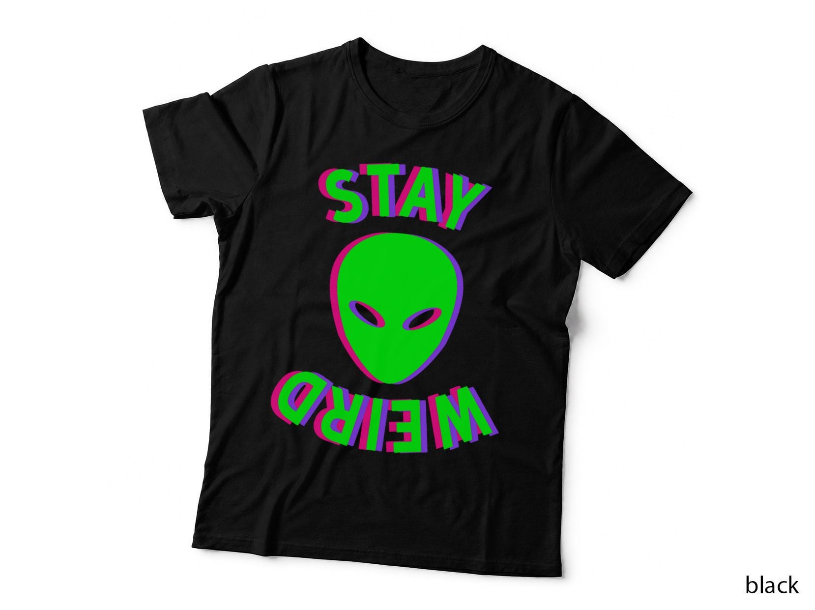 Awesome Stay Weird Alien Face Glitch UFO Extraterrestrial T-Shirt
