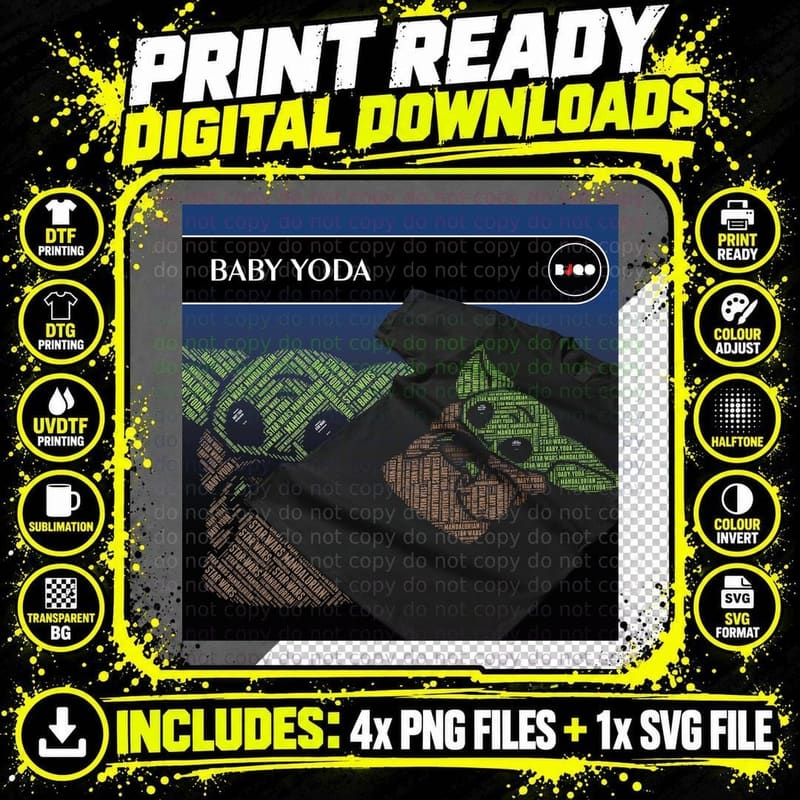 Baby Yoda Green Grogu Force User Alien T-Shirt Png SVG Digital Bundle