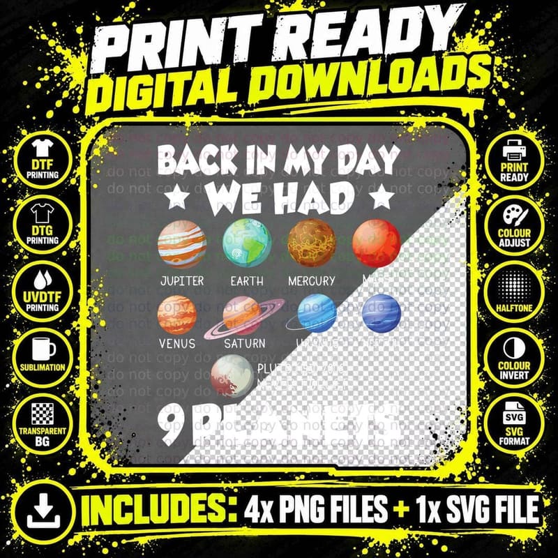 Back in My Day We Had 9 Planets Solar System Astronaut Png SVG Digital Bundle