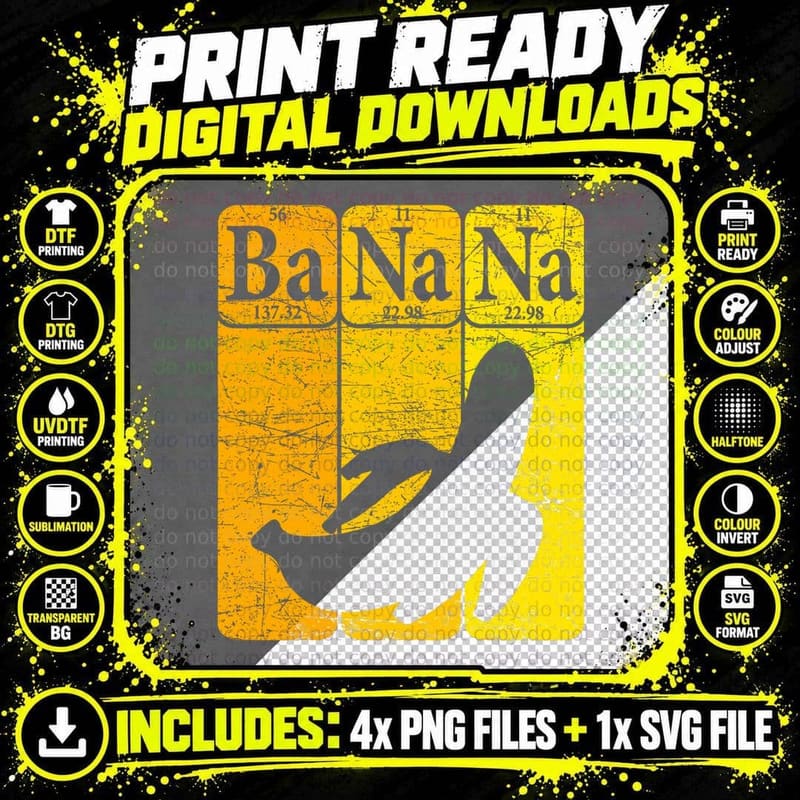 Banana Periodic Table Elements Banana Lover Fruit Nerd Png SVG Digital Bundle