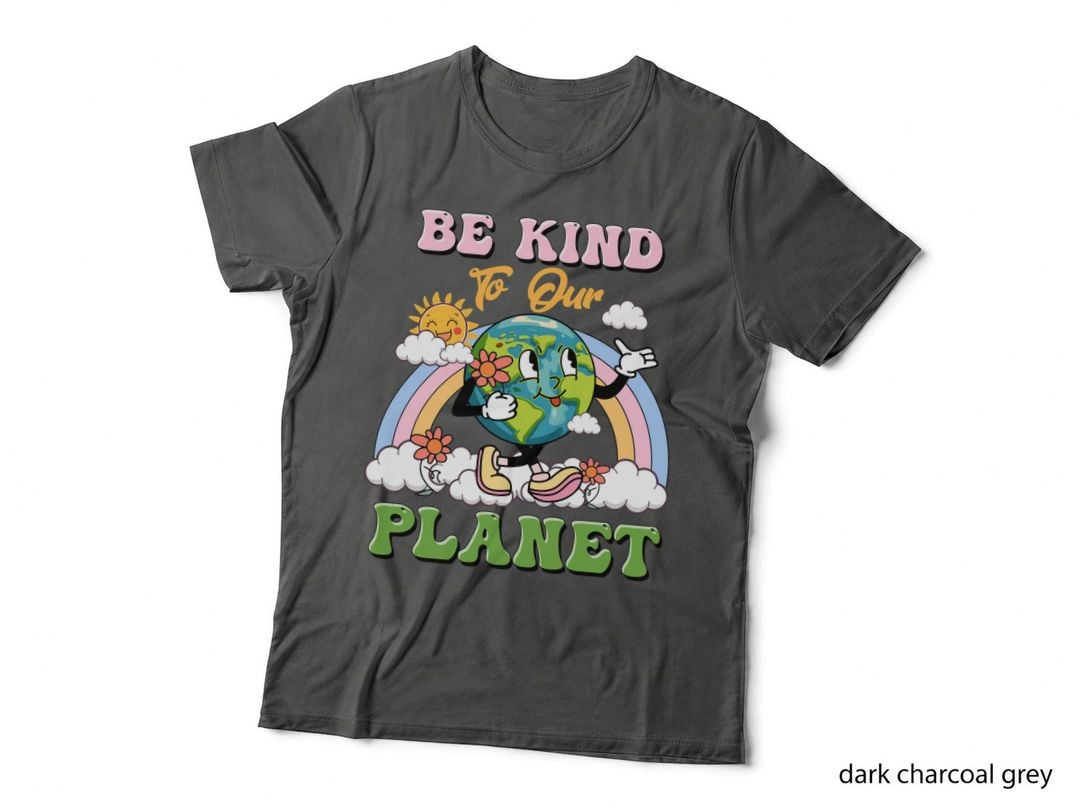 Be Kind to Our Planet Earth Day T-Shirt, Earth Cartoon with Rainbow and Graphic