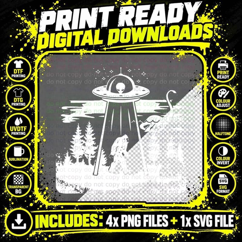Bigfoot Alien Ufo Sasquatch Men Women T-Shirt Png SVG Digital Bundle