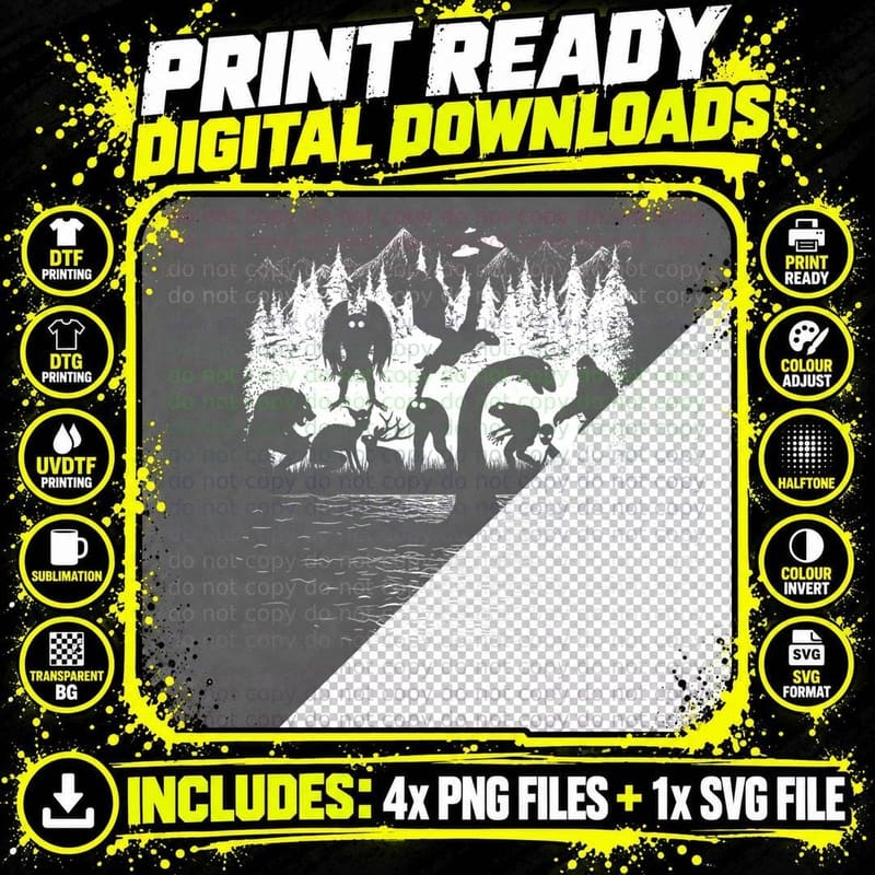 Bigfoot Loch Ness Monster Mothman Chupacabra Aliens Png SVG Digital Bundle