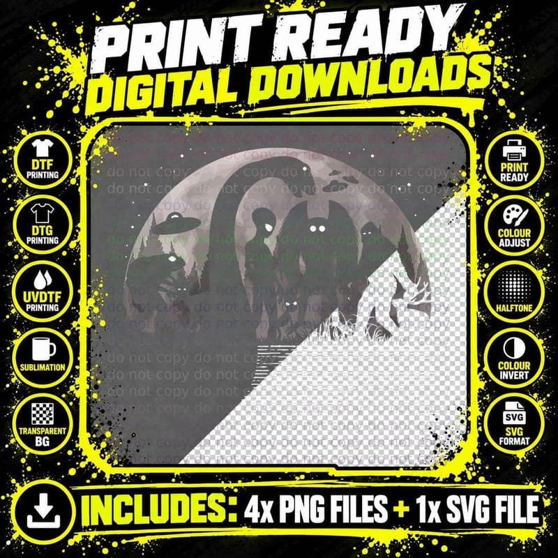 Bigfoot Loch Ness Monster Mothman Jackalope & Aliens Png SVG Digital Bundle