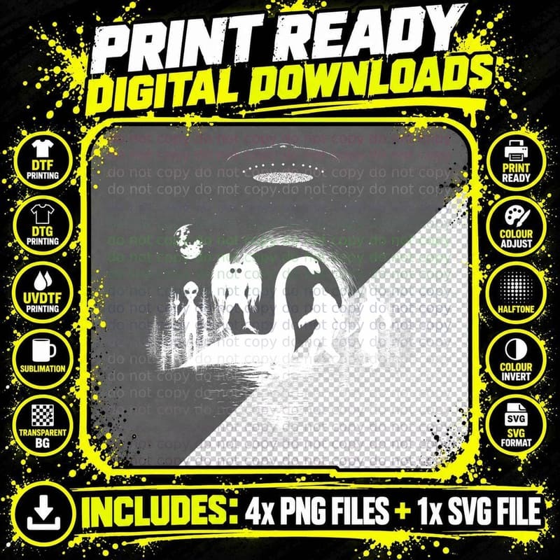 Bigfoot Loch Ness Monster Mothman Wherewolf Aliens! Png SVG Digital Bundle