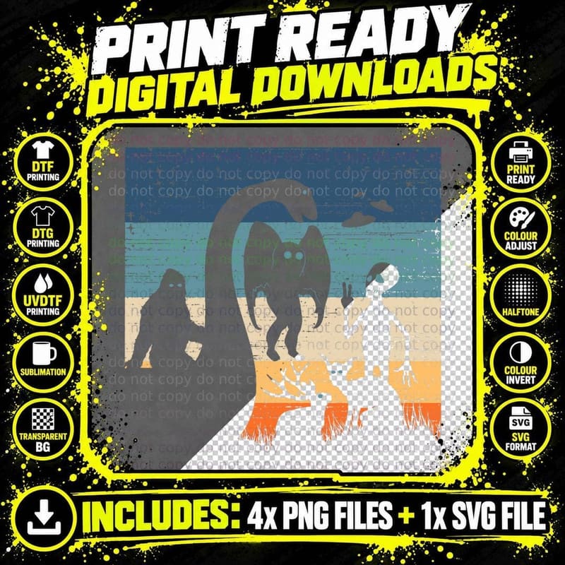 Bigfoot Loch Ness Monster and Mothman Ufos Chupacabra Png SVG Digital Bundle