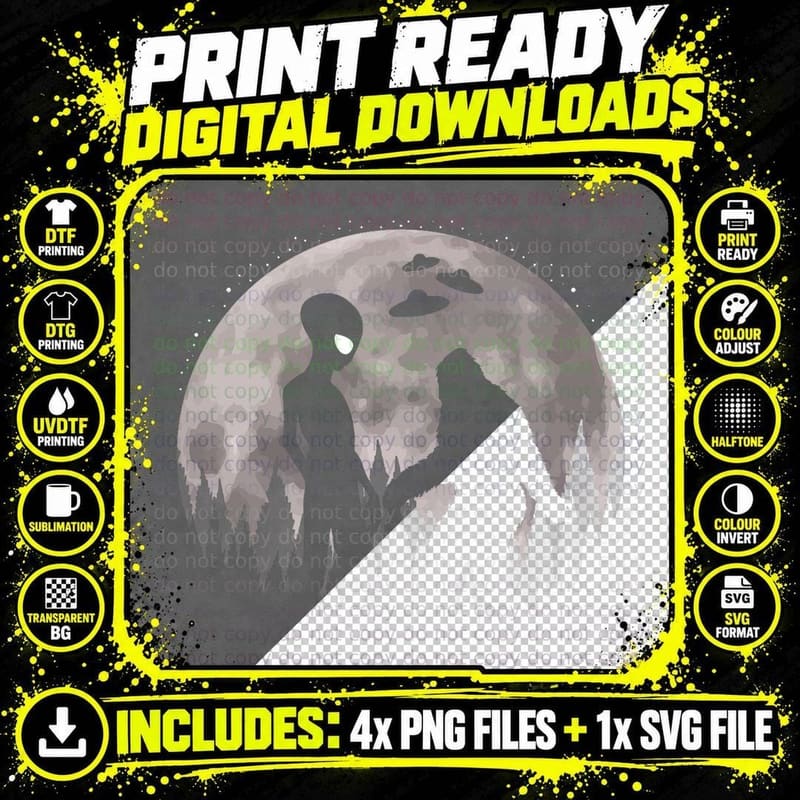 Bigfoot Moon! Men Women Sasquatch UFO Extraterrestrial Png SVG Digital Bundle