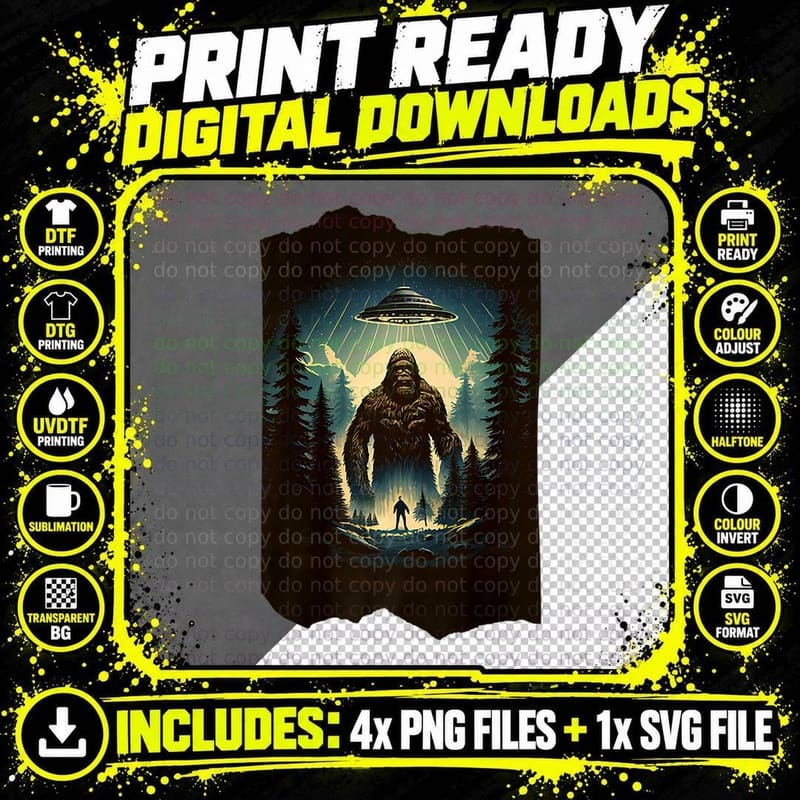 Bigfoot Yeti Sasquatch Alien UFO Forest, Alien T-Shirt Png SVG Digital Bundle