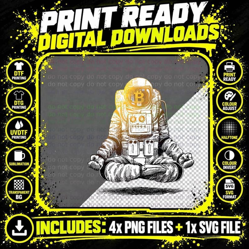 Bitcoin to the Moon - Crypto Chill Astronaut T-Shirt Png SVG Digital Bundle