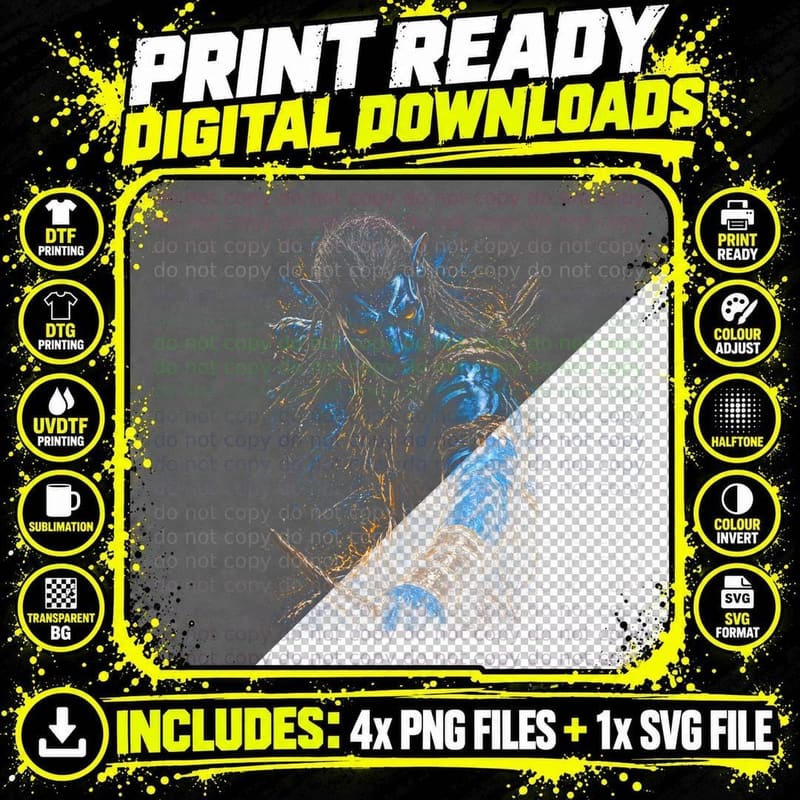 Blue Alien Warrior Halftone T-Shirt, Sci-Fi Fantasy Tee Png SVG Digital Bundle