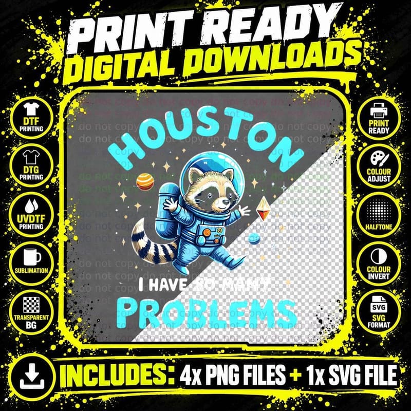 Bold Lines Bright Colors Humorous Astronaut Houston Png SVG Digital Bundle