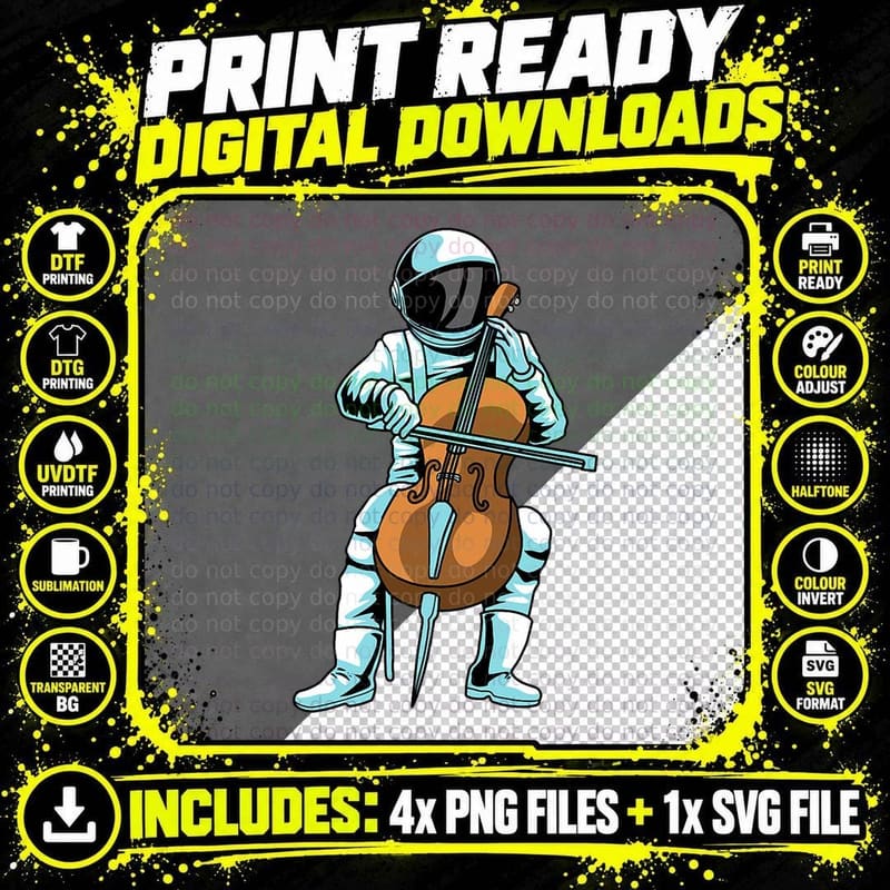 Cello Musician - Orchestra Classical Astronaut Music Png SVG Digital Bundle