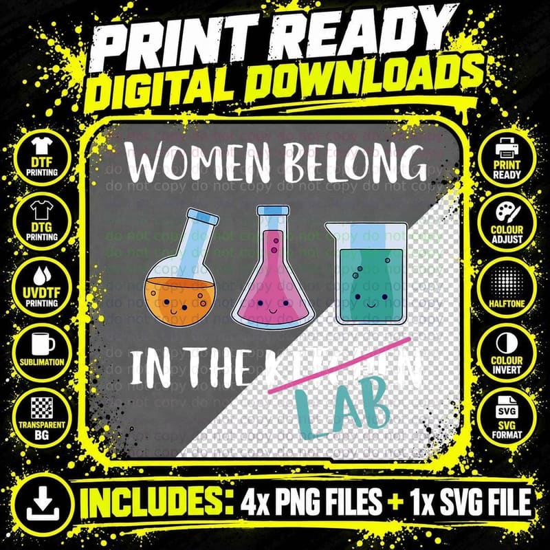 Chemistry Science Women Scientist Laboratory T-Shirt Png SVG Digital Bundle