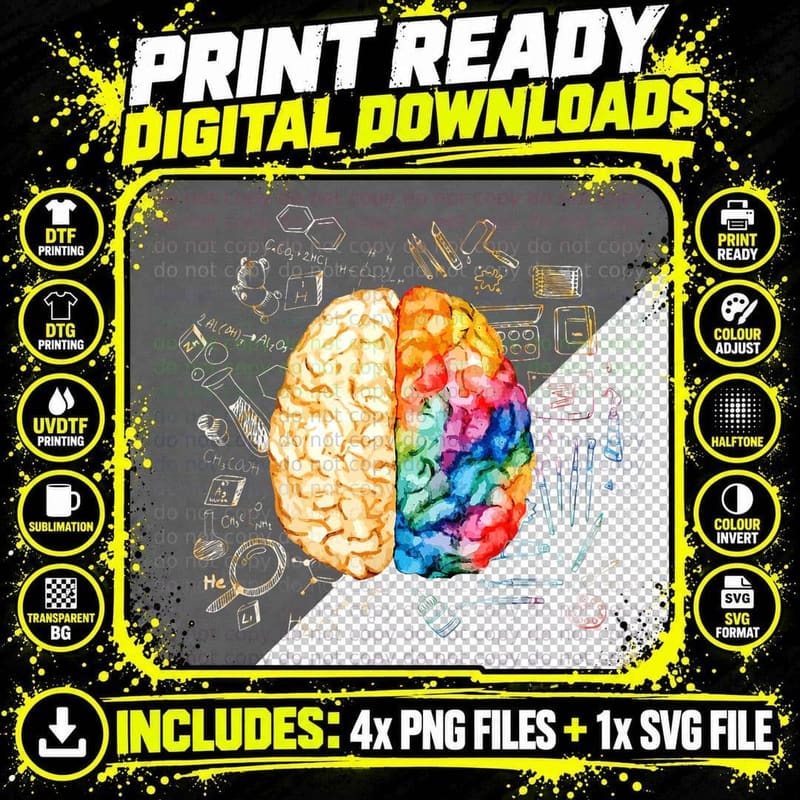 Colorful Brain - Science and Art - Neuroscience Png SVG Digital Bundle