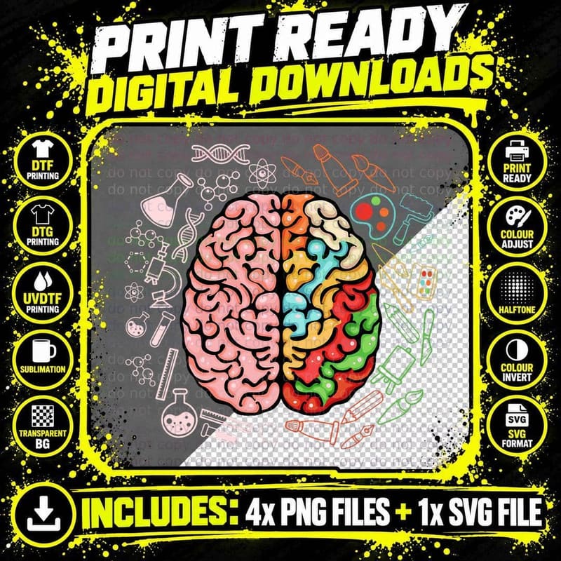 Colorful Brain Science Art Neuroscience Neurologist Png SVG Digital Bundle