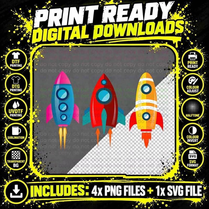 Colorful Rocket Ships Astronaut T-Shirt Png SVG Digital Bundle