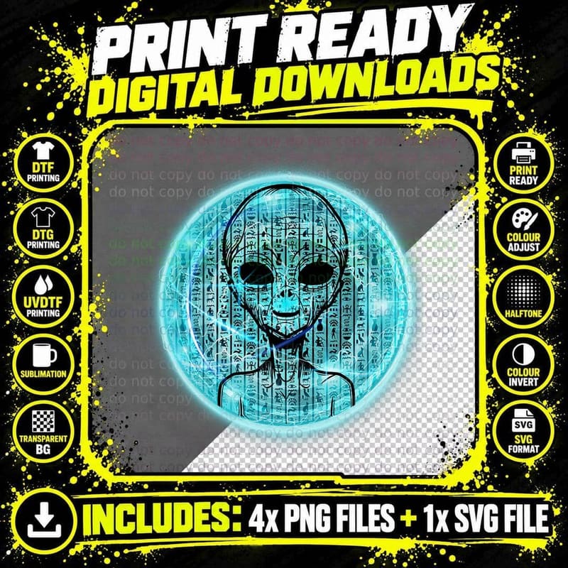 Cool Alien Face (Ancient Sumerian Alien Anunnaki Png SVG Digital Bundle