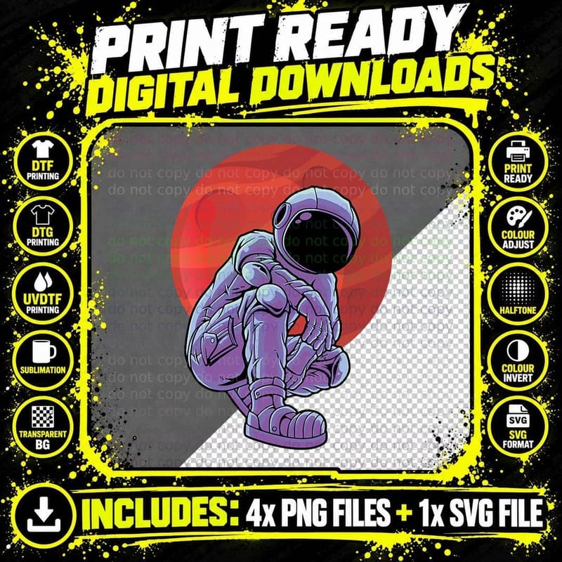 Cool Astronaut Mars Space Travel Planet T-Shirt Png SVG Digital Bundle