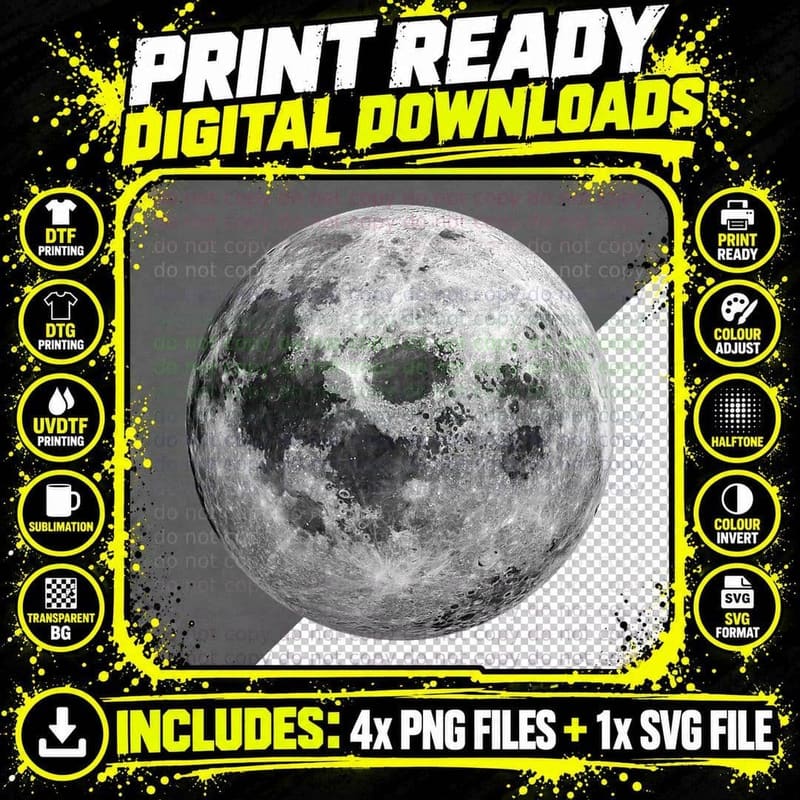 Cool Full Moon Luna Graphic Space Astronomy Science Png SVG Digital Bundle