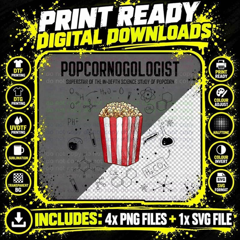 Cool Science - Popcornologist Study of Popcorn - Porcorn Png SVG Digital Bundle