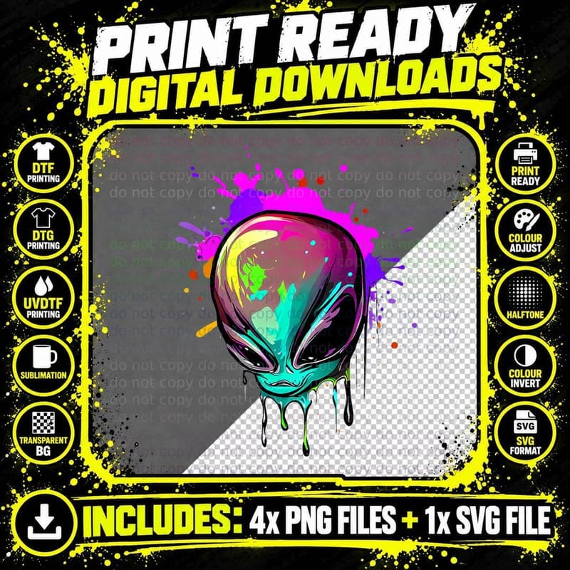 Cosmic Alien Splash, Space Theme, Futuristic Png SVG Digital Bundle