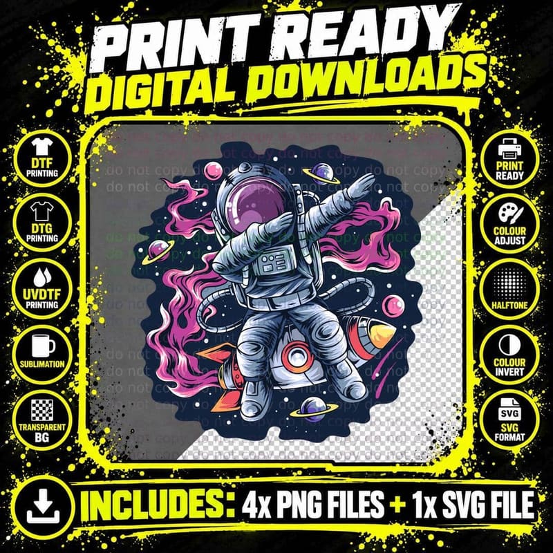 Cosmic Astronaut with Planets and Nebula Space Png SVG Digital Bundle