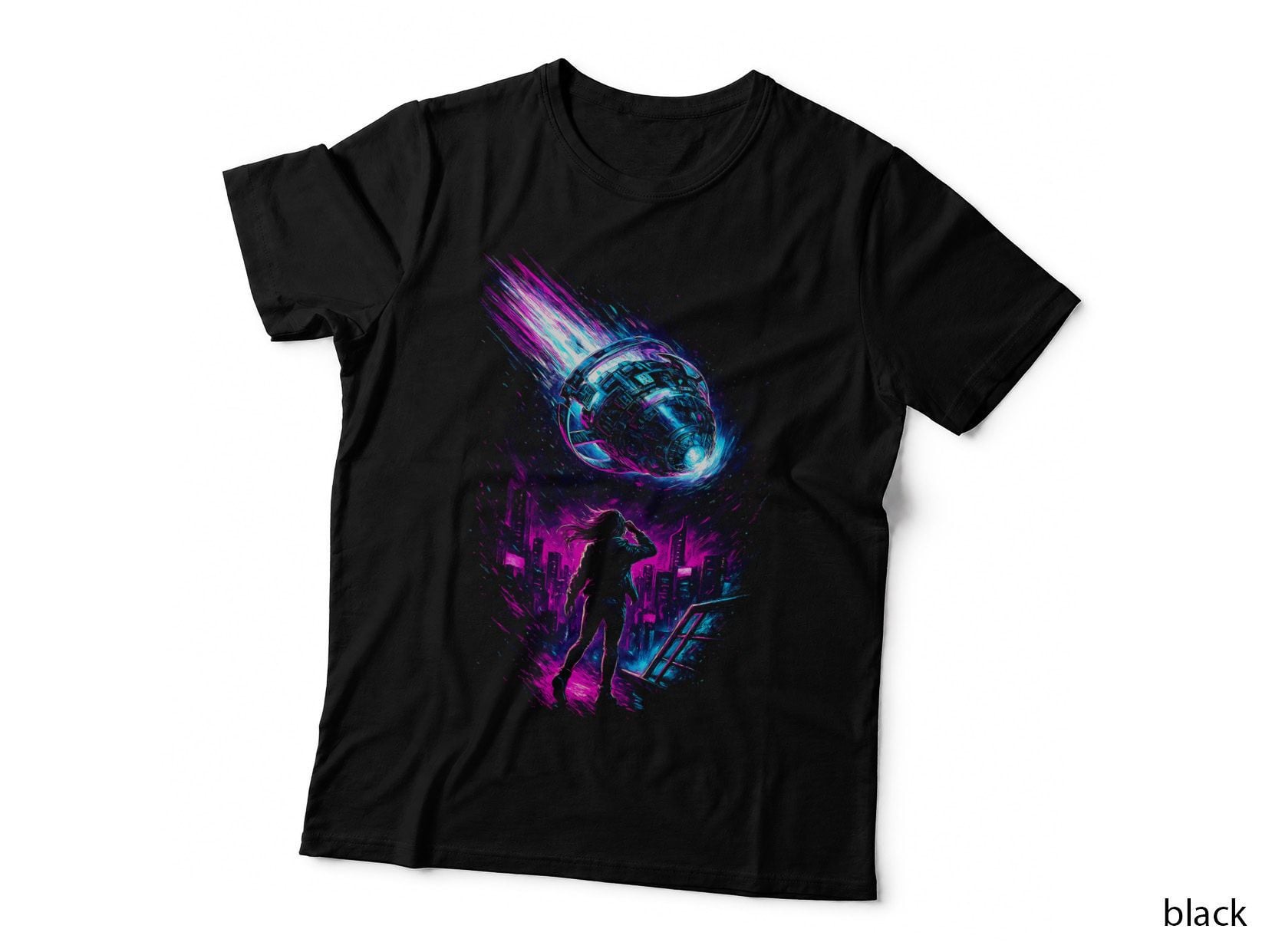 Cosmic Cyberpunk T-Shirt, Halftone Cosmic Tech Sphere Graphic Tee