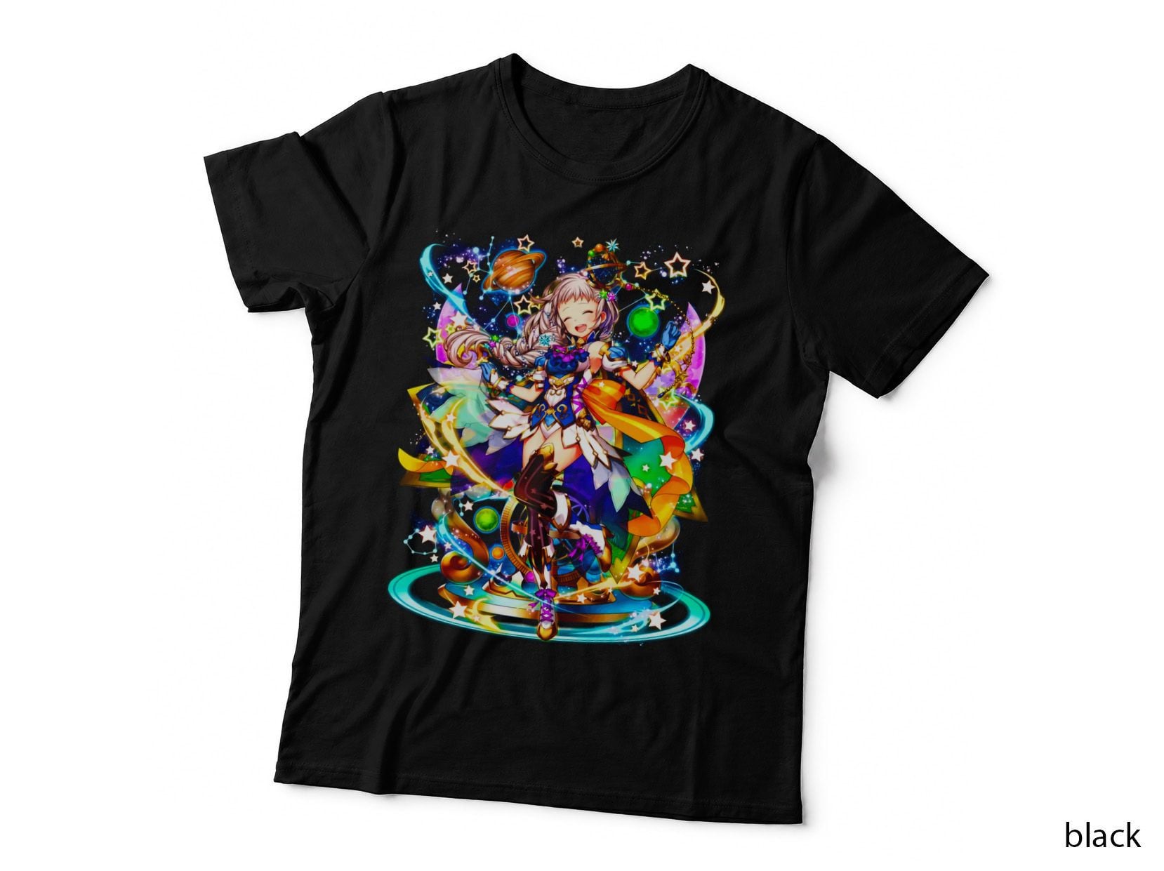 Cosmic Girl with Stars Planets Galaxy Background Space Theme T-Shirt