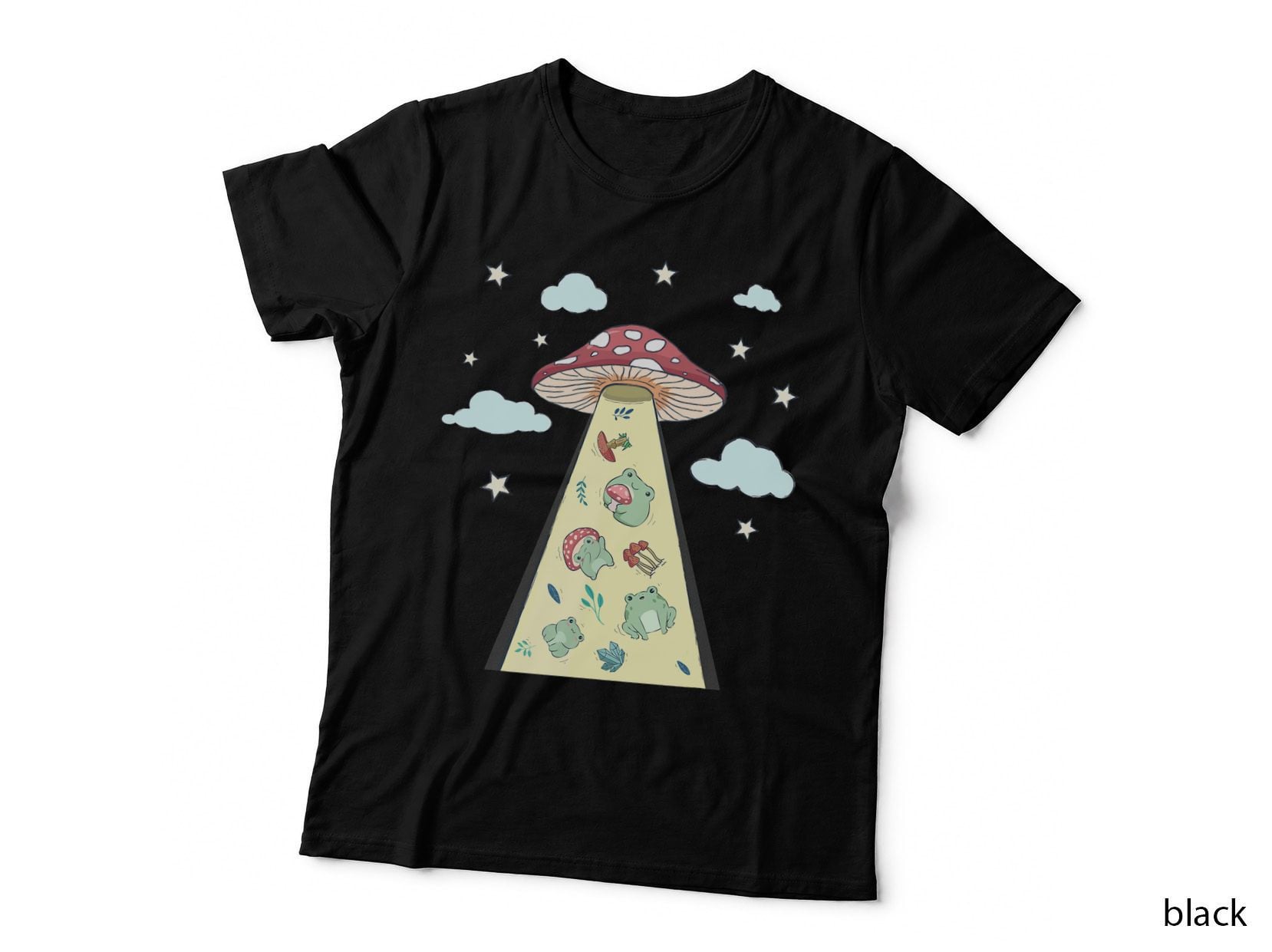 Cottagecore Aesthetic Alien UFO Abduction Frog Mushroom T-Shirt