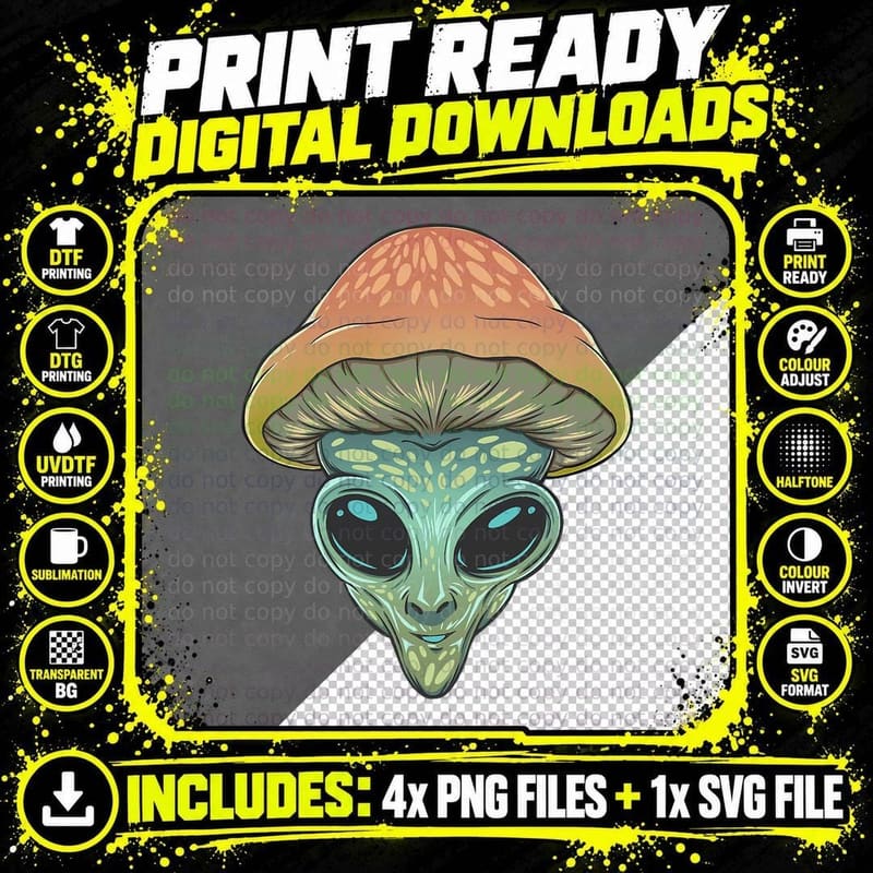 Cottagecore Mycology Mushroom Alien UFO Extraterrestrial Png SVG Digital Bundle