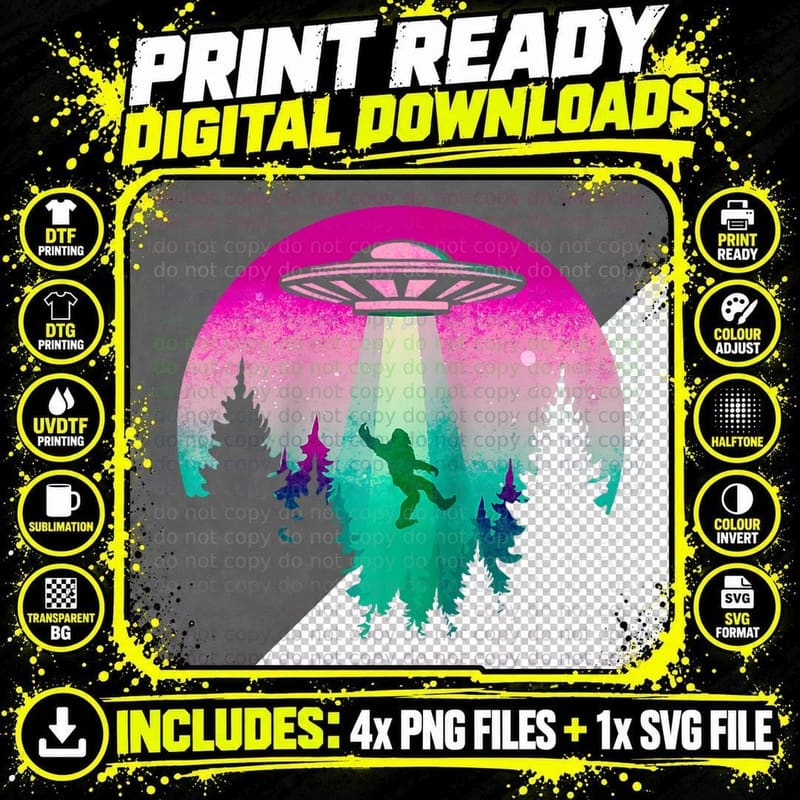 Cryptidcore Aesthetic Sasquatch Bigfoot UFO Alien Png SVG Digital Bundle