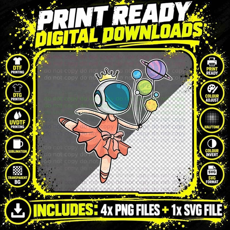 Cute Ballerina Girl Space Astronaut T-Shirt Png SVG Digital Bundle